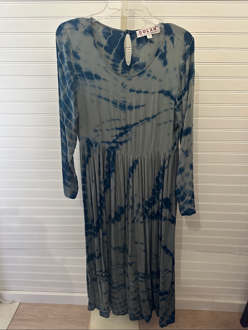 dolan Blue and Gray Tie-Dye Long Sleeve Midi Dress XS